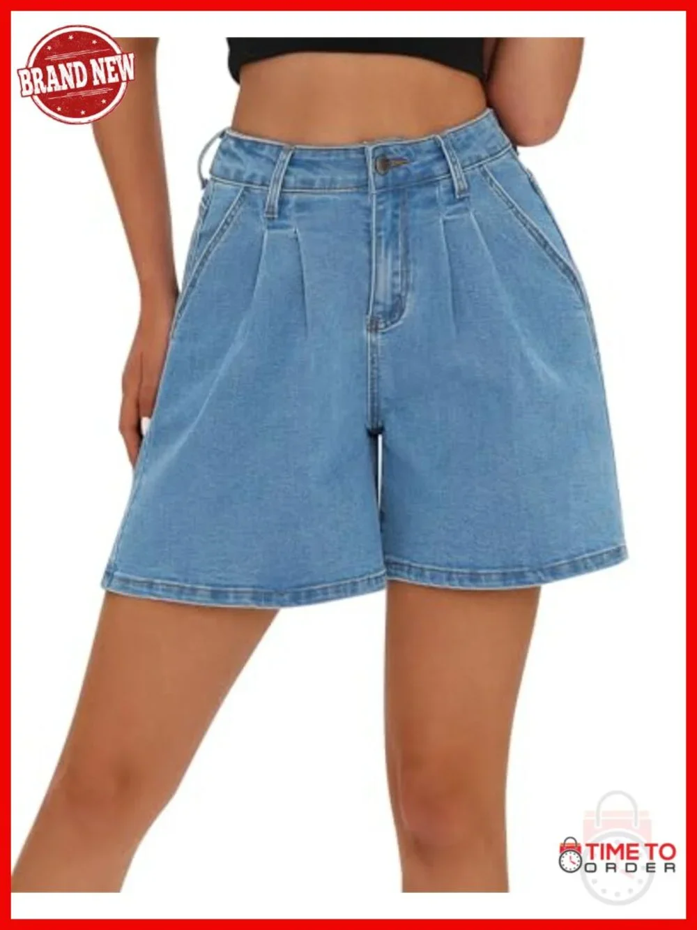 High Waisted Wide Leg Denim Jean Shorts with Bloomer Detail Stretchy Loose Fit